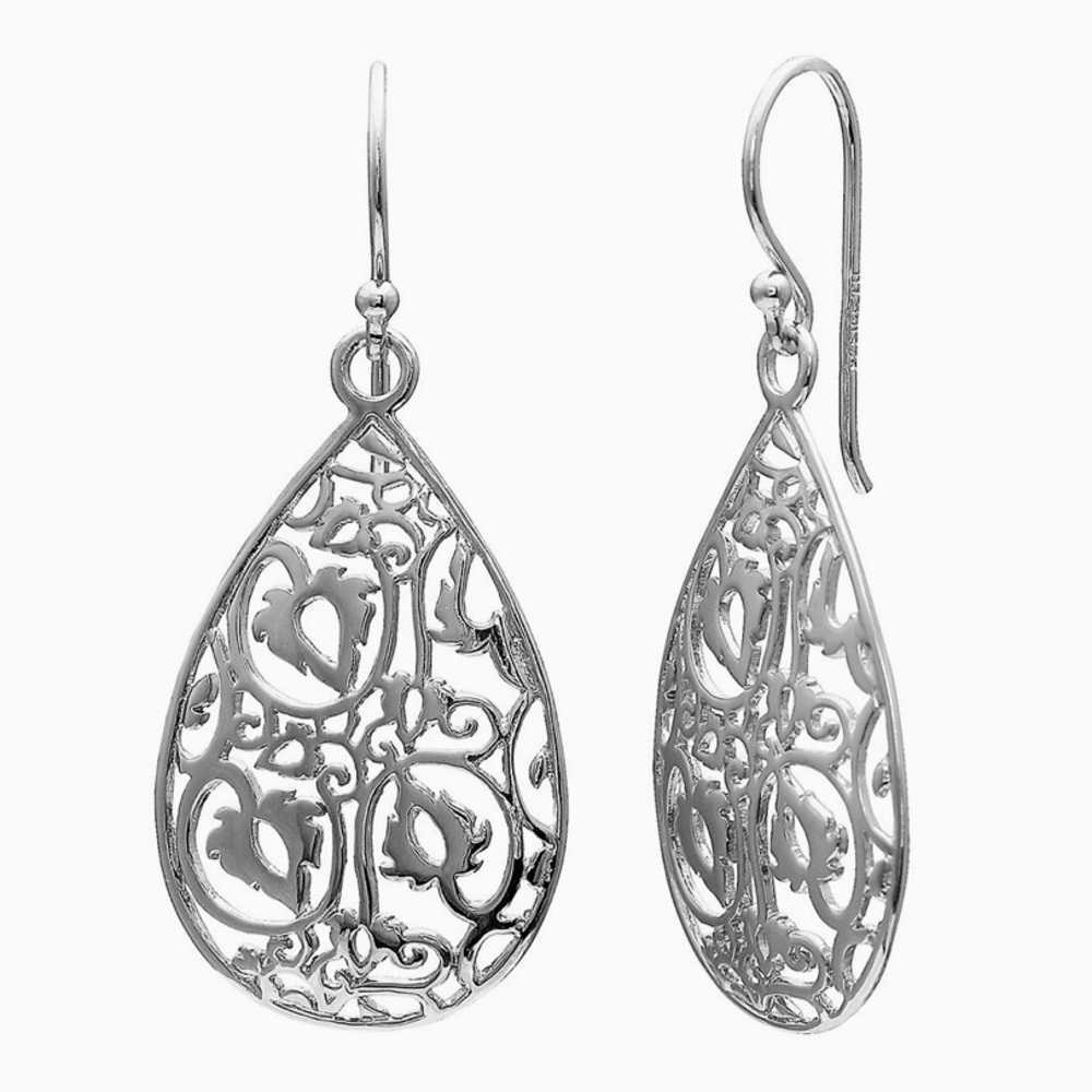 Sterling Silver Ornate Filigree Teardrop Earrings
